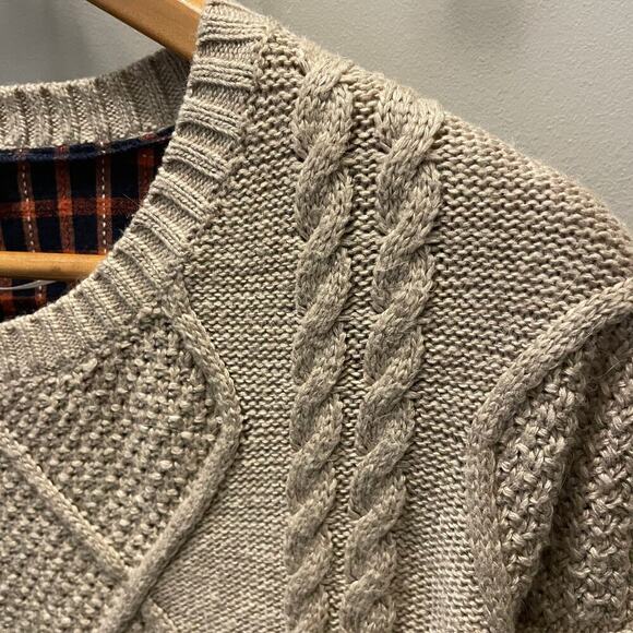 Mystree Anthropologie Textured Cable Knit Beige Sweater | S, Angora Blend, Plaid - Picture 6 of 7